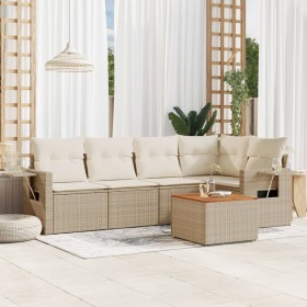 Gartensofa-Set mit Kissen, 6-teilig, beiges synthetisches Rattan von , Gartensets - Ref: Foro24-3256884, Preis: 534,28 €, Rab...