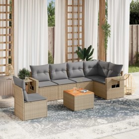 Gartensofa-Set mit beigem Kissenmix, 7-teilig aus PE-Rattan von , Gartensets - Ref: Foro24-3256920, Preis: 517,58 €, Rabatt: %