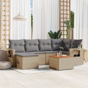 Gartensofa-Set mit beigem Kissenmix, 7-teilig aus PE-Rattan von , Gartensets - Ref: Foro24-3256997, Preis: 551,66 €, Rabatt: %