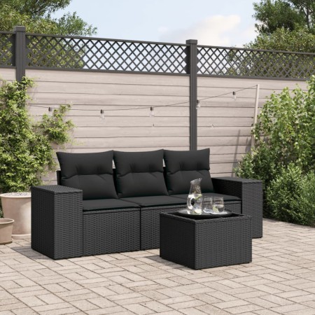 4-piece garden sofa set with black synthetic rattan cushions by , Garden sets - Ref: Foro24-3254602, Price: 324,76 €, Discoun...