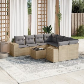 9-teiliges Gartensofa-Set mit beigen synthetischen Rattankissen von , Gartensets - Ref: Foro24-3254696, Preis: 712,99 €, Raba...