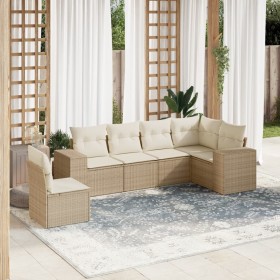 Garden sofa set with cushions 6 pieces beige synthetic rattan by , Garden sets - Ref: Foro24-3254965, Price: 542,26 €, Discou...