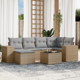 7-teiliges Gartensofa-Set und beigefarbene synthetische Rattankissen von , Gartensets - Ref: Foro24-3255206, Preis: 591,96 €,...