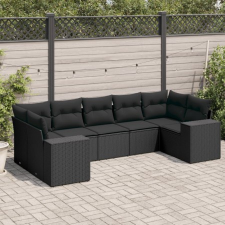 7-teiliges Garten-Essset und schwarze Kissen aus synthetischem Rattan von , Gartensets - Ref: Foro24-3255322, Preis: 525,88 €...