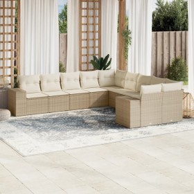 Gartensofa-Set mit beigen Kissen, 10-teilig, synthetisches Rattan von , Gartensets - Ref: Foro24-3255445, Preis: 763,18 €, Ra...