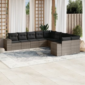 10-teiliges Gartensofa-Set mit grauen synthetischen Rattankissen von , Gartensets - Ref: Foro24-3255447, Preis: 662,61 €, Rab...