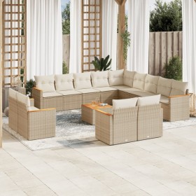 Set sofás de jardín 14 pzas con cojines ratán sintético beige de , Conjuntos de jardín - Ref: Foro24-3226534, Precio: 1,00 €,...