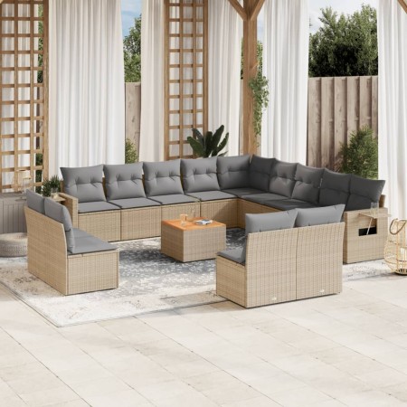 Gartensofa-Set 14-teilig und beige synthetische Rattankissen-Mischung von , Gartensets - Ref: Foro24-3257151, Preis: 934,11 €...