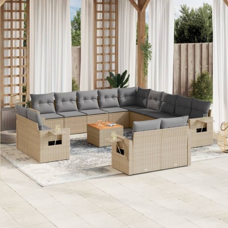 Set sofás jardín 14 pzas y cojines ratán sintético beige mezcla de , Conjuntos de jardín - Ref: Foro24-3257172, Precio: 1,00 ...