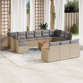 Gartensofa-Set 14-teilig und beige synthetische Rattankissen-Mischung von , Gartensets - Ref: Foro24-3226465, Preis: 923,88 €...