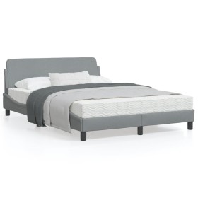 Light gray fabric bed frame with headboard 140x200 cm by , Beds and slatted bases - Ref: Foro24-373185, Price: 138,99 €, Disc...