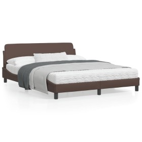 Brown synthetic leather headboard bed frame 160x200 cm by , Beds and slatted bases - Ref: Foro24-373220, Price: 179,72 €, Dis...