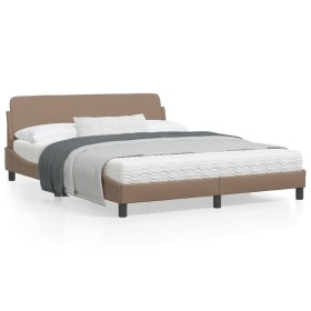 Cappuccino synthetic leather headboard bed frame 160x200cm by , Beds and slatted bases - Ref: Foro24-373222, Price: 179,62 €,...