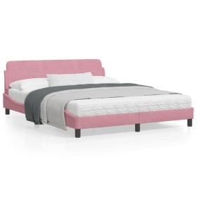 Estructura de cama con cabecero de terciopelo rosa 160x200 cm de , Camas y somieres - Ref: Foro24-373217, Precio: 201,38 €, D...