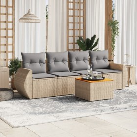 Garden sofa set with cushions 5 pieces beige synthetic rattan by , Garden sets - Ref: Foro24-3224883, Price: 361,06 €, Discou...