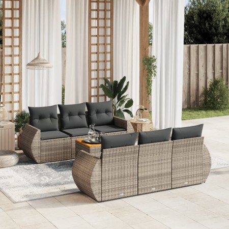 7-piece garden sofa set with gray PE rattan cushions by , Garden sets - Ref: Foro24-3257229, Price: 530,54 €, Discount: %