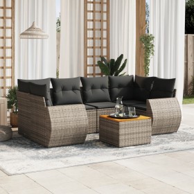 7-piece garden sofa set with gray PE rattan cushions by , Garden sets - Ref: Foro24-3257236, Price: 493,69 €, Discount: %