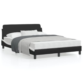 Black white synthetic leather headboard bed frame 140x200cm by , Beds and slatted bases - Ref: Foro24-373203, Price: 138,99 €...