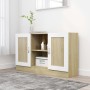 White and Sonoma oak veneer sideboard 120x30.5x70 cm by , Sideboards - Ref: Foro24-802782, Price: 116,72 €, Discount: %