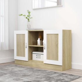 White and Sonoma oak veneer sideboard 120x30.5x70 cm by , Sideboards - Ref: Foro24-802782, Price: 116,99 €, Discount: %