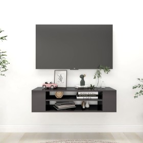 Wall-mounted TV unit in glossy gray plywood, 100x30x26.5 cm by , TV Furniture - Ref: Foro24-806237, Price: 39,99 €, Discount: %