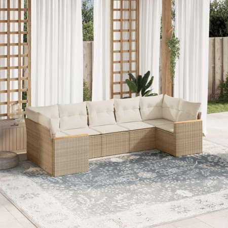 7-teiliges Gartensofa-Set und beigefarbene synthetische Rattankissen von , Gartensets - Ref: Foro24-3226268, Preis: 591,99 €,...