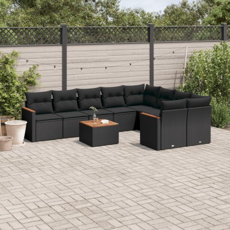 Set de sofás de jardín 10 pzas cojines ratán sintético negro de , Conjuntos de jardín - Ref: Foro24-3226307, Precio: 579,38 €...