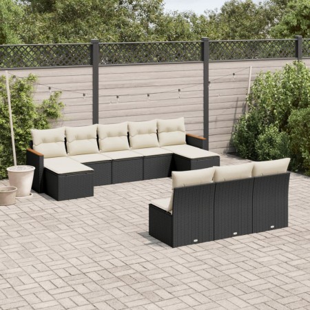 Set de sofás de jardín 10 pzas cojines ratán sintético negro de , Conjuntos de jardín - Ref: Foro24-3226385, Precio: 542,79 €...