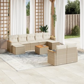 Gartensofa-Set mit beigen Kissen, 10-teilig, synthetisches Rattan von , Gartensets - Ref: Foro24-3226408, Preis: 723,99 €, Ra...