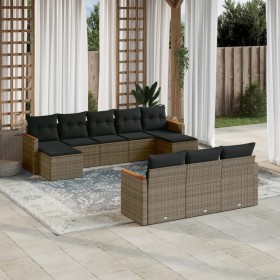 10-teiliges Gartensofa-Set mit grauen synthetischen Rattankissen von , Gartensets - Ref: Foro24-3226417, Preis: 628,46 €, Rab...