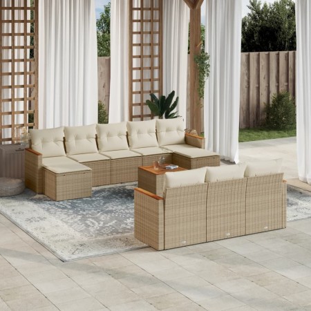 Set de sofás de jardín 11pzas con cojines ratán sintético beige de , Conjuntos de jardín - Ref: Foro24-3226422, Precio: 784,0...