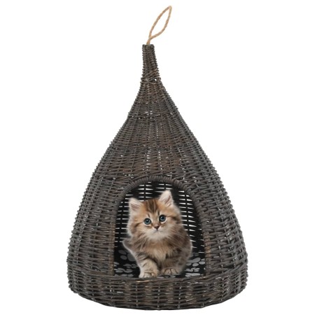 Casa para gatos con cojín forma tipi sauce natural gris 40x60cm de vidaXL, Mobiliario para gatos - Ref: Foro24-170778, Precio...