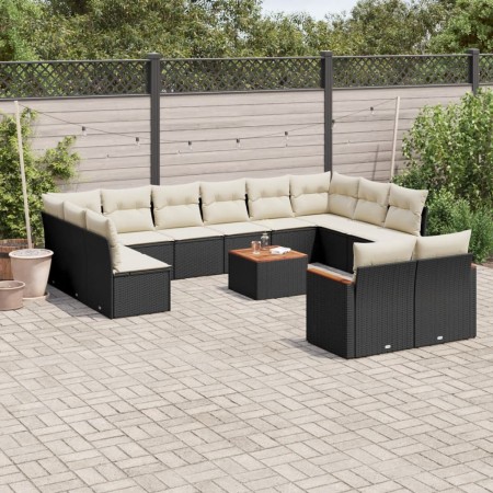 Garden sofa and cushion set 13 pieces black synthetic rattan by , Garden sets - Ref: Foro24-3226448, Price: 741,92 €, Discoun...