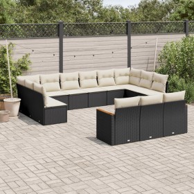 Garden sofa and cushion set 13 pieces black synthetic rattan by , Garden sets - Ref: Foro24-3226455, Price: 810,11 €, Discoun...