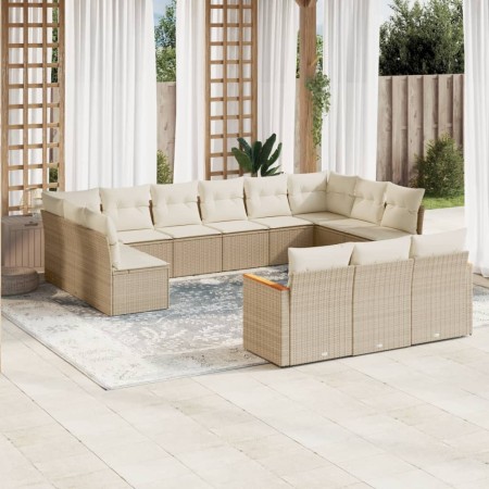 Gartensofa-Set mit Kissen, 13-teilig, beiges synthetisches Rattan von , Gartensets - Ref: Foro24-3226457, Preis: 1,00 €, Raba...