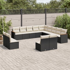 Garden sofa and cushion set 13 pieces black synthetic rattan by , Garden sets - Ref: Foro24-3226483, Price: 757,10 €, Discoun...