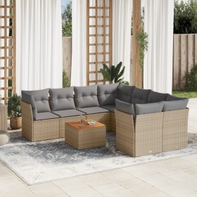 Gartensofa-Set mit beigem Kissenmix, 9-teilig aus PE-Rattan von , Gartensets - Ref: Foro24-3255863, Preis: 633,99 €, Rabatt: %