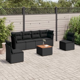 7-teiliges Garten-Essset und schwarze Kissen aus synthetischem Rattan von , Gartensets - Ref: Foro24-3255880, Preis: 441,99 €...