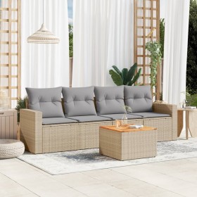 Gartensofa-Set mit beigem Kissenmix, 5-teilig aus PE-Rattan von , Gartensets - Ref: Foro24-3256332, Preis: 363,99 €, Rabatt: %