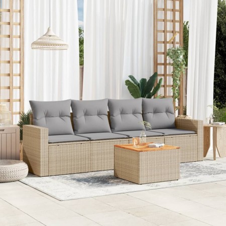 Gartensofa-Set mit beigem Kissenmix, 5-teilig aus PE-Rattan von , Gartensets - Ref: Foro24-3256332, Preis: 363,71 €, Rabatt: %