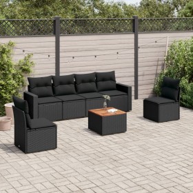 7-teiliges Garten-Essset und schwarze Kissen aus synthetischem Rattan von , Gartensets - Ref: Foro24-3256398, Preis: 454,50 €...