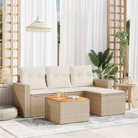 Gartensofa-Set mit Kissen, 5-teilig, beiges synthetisches Rattan von , Gartensets - Ref: Foro24-3256422, Preis: 372,99 €, Rab...