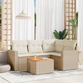 Garden sofa set with cushions 5 pieces beige synthetic rattan by , Garden sets - Ref: Foro24-3256436, Price: 406,99 €, Discou...