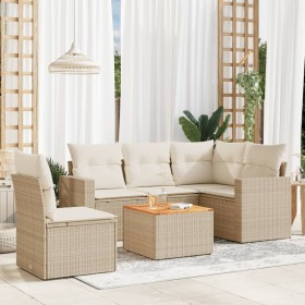 Gartensofa-Set mit Kissen, 6-teilig, beiges synthetisches Rattan von , Gartensets - Ref: Foro24-3256457, Preis: 523,60 €, Rab...