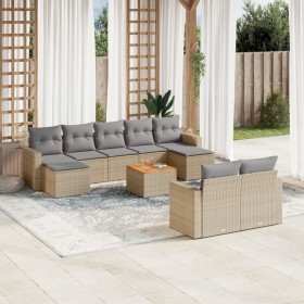 Gartensofa-Set mit beigen Kissen, 10-teilig, synthetisches Rattan von , Gartensets - Ref: Foro24-3256668, Preis: 768,59 €, Ra...