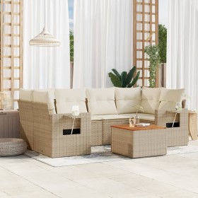 7-teiliges Gartensofa-Set und beigefarbene synthetische Rattankissen von , Gartensets - Ref: Foro24-3256793, Preis: 514,99 €,...