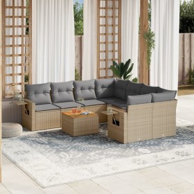 Gartensofa-Set mit beigem Kissenmix, 9-teilig aus PE-Rattan von , Gartensets - Ref: Foro24-3256822, Preis: 682,99 €, Rabatt: %