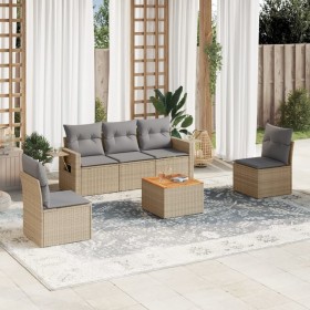 Gartensofa-Set mit beigem Kissenmix, 6-teilig, PE-Rattan von , Gartensets - Ref: Foro24-3256836, Preis: 436,68 €, Rabatt: %