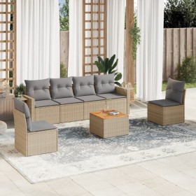 Gartensofa-Set mit beigem Kissenmix, 7-teilig aus PE-Rattan von , Gartensets - Ref: Foro24-3256843, Preis: 480,12 €, Rabatt: %