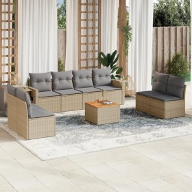 Gartensofa-Set mit beigem Kissenmix, 9-teilig aus PE-Rattan von , Gartensets - Ref: Foro24-3256857, Preis: 595,57 €, Rabatt: %